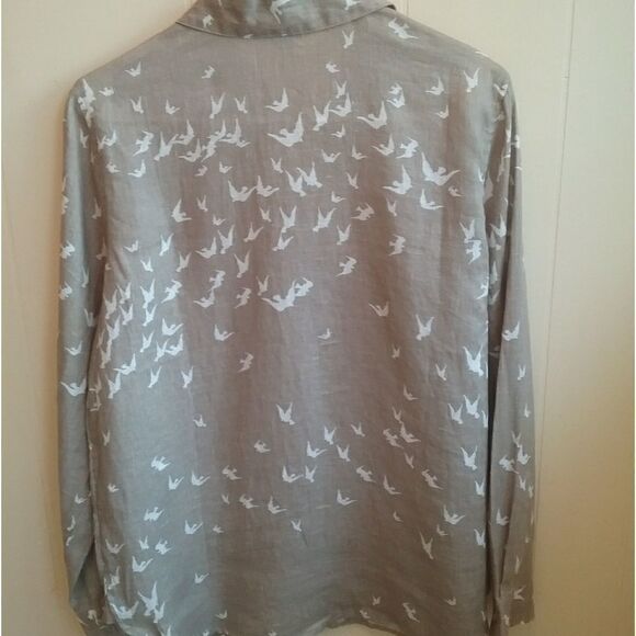 J JILL FLYING BIRDS 100% LINEN BUTTON FRONT SHIRT - Picture 4 of 4